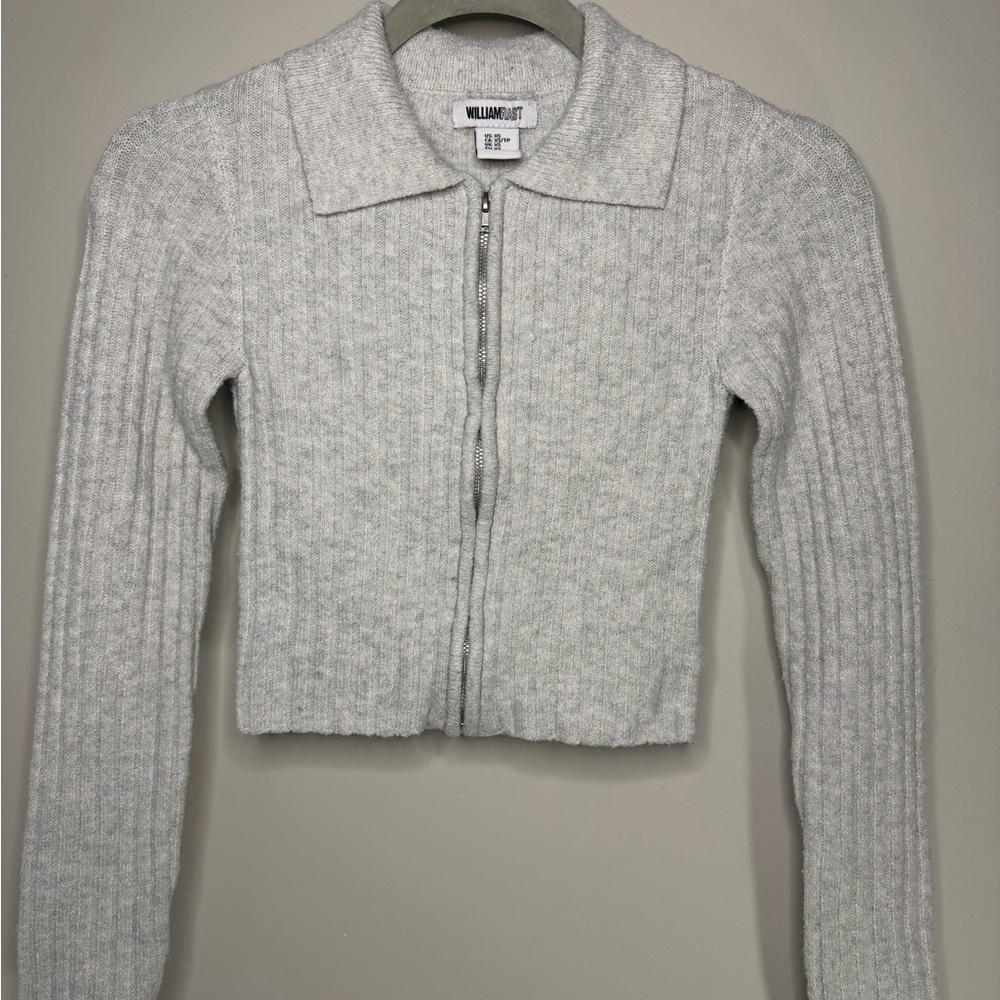 William Rast Light Gray Zip-Up Sweater